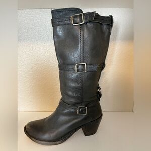 Frye Womens Carmen 3 Strap Motorcycle Buckle Leather Boots Black Size 9 B